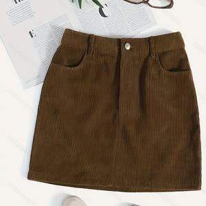 TEMU 방향성 여성 빈티지 캐주얼 코듀로이 미니 스커트, 더블 포켓 및 컷