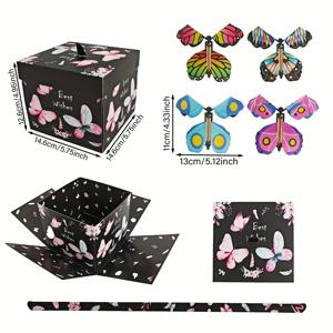TEMU 1세트 나비 폭발 팝아웃 파티 선물 상자 - 날아다니는 나비 장식 포함, 멀티컬러 카니발 테마 생일 결혼식 졸업 파티 선물, 간편 조립 즉석 마술 상자 (종이 파티 용품)