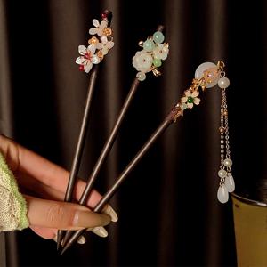 TEMU 여성을 위한 3개 우아한 나무 머리핀 - 복잡한 꽃무늬 & 태슬 디자인의 전통 중국 스타일, 고품질, 한푸 의상 & 일상복에 적합, 전통 중국 스타일, 헤어장식용 악세사리, 헤어악세사리, 머리띠 헤어밴, 앞머리핀, 올림머리핀, 헤어클립