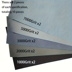 TEMU 신제품 10pcs 초미세 습식 사포 세트 (1000, 2000, 3000, 5000, 7000 그릿) - 탄화 실리콘 카바이드 사포, 벨트 샌더 및 폴리셔와 호환, 목재, 금속, 플라스틱, 유리, 석재, 대리석, 타일, 파이버글라스용, 홈 폴리싱 키트