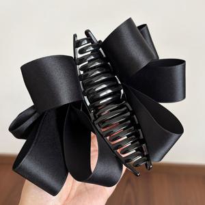 TEMU 1개 우아한 블랙 리본 헤어 클립, 반짝이는 라인스톤 장식 - 넉넉한 크기, 여성용 다층 리본 디자인, & 파티에 완벽, 파티 헤어 액세서리 | 고급스러운 헤어 클립 | 라인스톤 장식, 헤어핀 집게, 비녀, 머리핀 여성, 머리집게핀, 헤어 집게, 집게핀, 헤어클로, 헤어악세사리