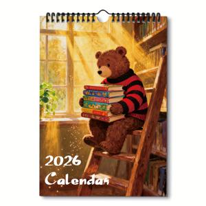 TEMU 1개 2026 귀여운 월간 벽걸이 달력 - A4 사이즈 12개월 플래너, 12가지 사랑스러운 베어 의상 (요리사, 해적, 간호사 등) & 휴일 테마, 영어 표기 날짜, 홈/오피스 데코 선물