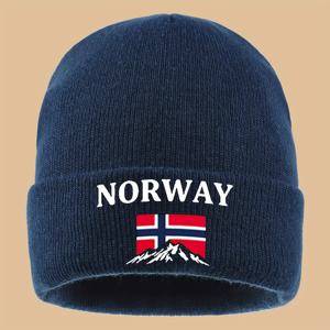 TEMU 1개 노르웨이 국기 & 산 프린트 비니 모자 - 따뜻한 탄성 스트레치 겨울 모자, 노르웨이 문구 & 바이킹 디자인, 남녀 공용