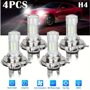 TEMU 360° 조명, 6000K 밝기 차량 외부 조명용 H4 쿨 화이트 LED 전구 4개 세트 (배터리 없음)