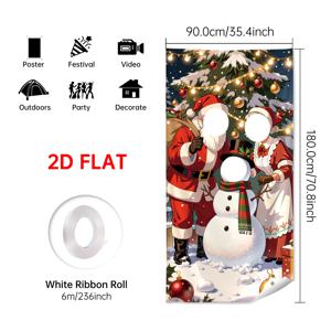 TEMU 1개 크리스마스 포토 부스 배경 - 70.8x35.4인치 폴리에스터 섬유 소재, , 눈사람 & 레이디 패턴, 전기 불필요, 실내/실외 휴일, 파티 장식, 포토 부스 소품, 크리스마스 장식에 적합