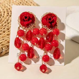 TEMU 1쌍 스타일 아크릴 비즈 꽃 태슬 귀걸이 | KC 골드 도금, 철제 귀바늘, 파티 및 결혼식 행사에 적합