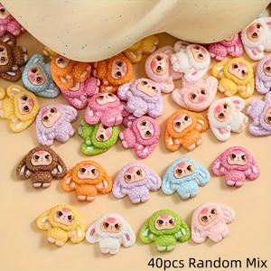 TEMU 40개입 새로운 스타일의 긴 귀 레진 플랫 백 장식 비즈, 크림 색상 공예, 주얼리 제작, 헤어, 휴대폰 케이스, 홈 데코, 동물 모양 디자인, 주얼리 제작 용품, 창작 프로젝트, 장인 및 제조업체 장식 스티커