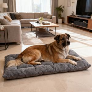 TEMU 특대형 플러시 강아지 침대 소파 고양이 둥지 강아지 크레이트 패드, 두꺼운 초극세사 폴리에스터 애완 동물 매트, 소형, 중형 및 대형 고양이 및 강아지에게 적합 - 사랑스러운 직사각형 소파.