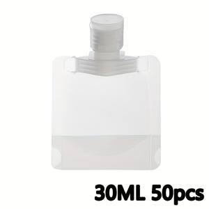 TEMU 50개 투명 플라스틱 여행용 병 (플립탑 뚜껑) - 누수 방지, 샴푸, 컨디셔너, 로션, 비누용 재충전 가능 용기 - 공간 절약형 휴대용 디자인, 화장품 및 여행용품에 적합