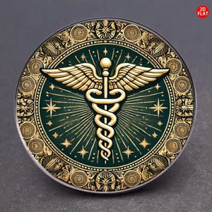 TEMU 2D 플랫, 1개 심볼 브로치 핀 - 그리스 키 & 카두세우스 엠블럼 칼라 코사주, 의사, 간호사, 학생용 - 골든톤 그리스 키 테두리, 흰색 아스클레피우스 로드 배지, 유니폼, 재킷, 모자용 (사계절 착용), 2D 플랫