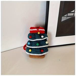 TEMU 여성용 포인세티아 트리 크리스마스 폰 크로스바디 백 - 그린 & 화이트 폴카 폼폼 트림, 레드 보우 타이 클로저, 버튼 스트랩 핸드백, 파티 선물, 캐주얼 아웃팅 (세탁 불필요 소재) - 페스티브 액세서리