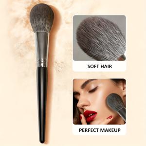 TEMU 1개 천연 염소털 파우더 브러시 - 싱글 화이트 자작나무 손잡이, 민감한 베이지 친화적, 날림 없는 블렌딩, 타원형 디자인, 루스/블러쉬/세팅 스프레이용 - 모든 베이지 타입, 전문가용 & 일상 메이크업 브러시 (염소털 브리스틀)