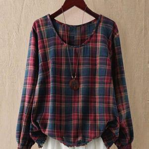 TEMU 플러스 사이즈, 유럽&미국 가을 겨울 봄 플러스 사이즈 신상 랜덤 체크 프린트 휴가 스타일 우아한 캐주얼 다용도 출근룩 탑