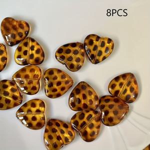 TEMU DIY 주얼리 만들기, 공예 및 폰 체인 디자인용 8개의 호박색 하트 모양 프린트 비즈 - 장식용 비즈 & 비즈 어소트먼트