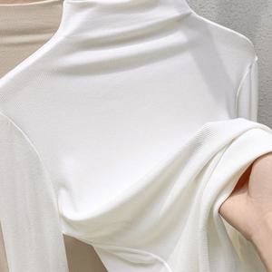 TEMU 2025 봄/가을 신상 여성용 하이넥 긴팔 티셔츠 | 캐주얼 단색, 레귤러 핏, 골지 탄성