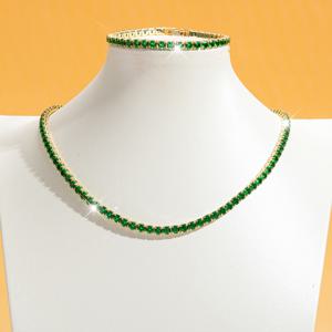 TEMU 2개 세트 남녀공용 그린 테니스 팔찌 & 목걸이 주얼리 세트 - 18K 금도금 항산화 구리, 탈착 가능 체인, 웨딩, 발렌타인데이, 어버이날 선물, 연중 착용 가능한 우아한 매칭 팔찌|남자팔찌|남자목걸이