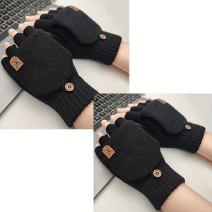 TEMU 남녀공용 반장갑 - 방풍 보온 겨울 장갑, 손목 스트랩 잠금, 스마트폰 & 컴퓨터 터치스크린 호환, 버튼형 로고 포켓 - 캐주얼 아웃도어/오피스 (팔꿈치 노출 디자인) 장갑