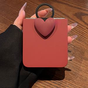 TEMU 피부와 같은 촉감의 투피스 세트 - + 작은 하트 + 블랙 원형 링 폰 케이스 (Z Flip 7, Z Flip 7 FE, Z Flip 6, Z Flip 5, Z Flip 4, Z Flip 3용), 야광 폰 케이스.