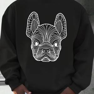 TEMU 남성용 프렌치 불독 얼굴 프린트 스웨터 - 부드럽고 통기성 좋은 긴소매 라운드넥 풀오버, 프렌치 불독 디자인, 땀 방지, 세탁기 사용 가능 - 캐주얼 및 포멀 의상 - 프렌치 불독 애호가를 위한 완벽한 선물, 강아지 스웨터