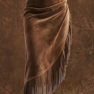 TEMU 여성 빈티지 웨스턴 스커트 - 프린지 장식의 비대칭 밑단, 웨스턴 축제, 파티, 데일리룩을 위한 롱 플로잉 스커트 - 간편한 관리, 포멀 & 캐주얼 복장, 패션 애호가, 스타일리시한 디자인, 레트로 패션, 축제 의상