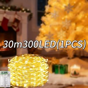 TEMU 50/100/200/300 LED 웜 화이트/쿨 옐로우 페어리 라이트 - 8가지 모드 / 조광 가능한 플래시/스트로브 효과, 연결 가능, 크리스마스 트리, 파티, 홈, 침실, 나무 및 휴일 장식용 (메탈)