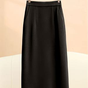 TEMU 세련된 하이웨이스트 스플릿 미디 스커트, 가을/겨울용 포켓 디자인 및 백 지퍼 디테일, 시크하고 다재다능한 룩에 완벽.