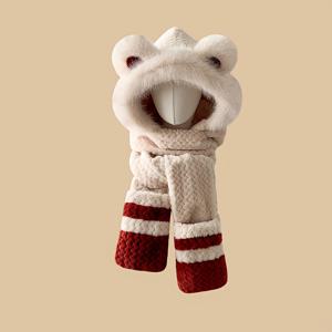 TEMU 여성용 3-in-1 플러시 여우 귀 겨울 세트: 모자, 스카프 & 귀 보온 콤보 - 탄력 있는 핏 - 부드러운 방한 재킷 액세서리, 크리스마스, 스키, 야외 활동용 (손세탁 가능) - 귀여운 여우 귀 헤드기어