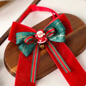 TEMU 크리스마스 푸들 목걸이 - 포메라니안 시츄 강아지 목걸이, 빨간색 & 초록색 리본, 금색 방울, 흰색 발바닥 & 핀 장식 - 크리스마스 사진 및 파티용 애완동물 의상