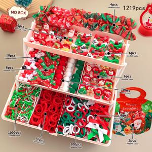 TEMU 1219개 크리스마스 헤어 세트 - , 눈사람, 사슴, 사탕 캔, 리본, 리본 장식, 화환, 별, 하트, 종