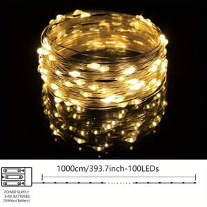 TEMU 10m LED 크리스마스 조명 스트링 - 배터리 작동식 걸이형 조명, 푸시 버튼 제어, 멀티 컬러 따뜻한 & 차가운 주광색 전구, 내구성 좋은 플라스틱, 방 장식 & 홈 액센트에 적합, 축제 분위기 조명 | 장식 조명 | 간편 설치 조명