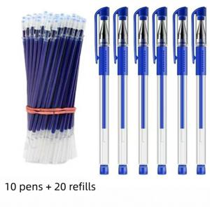 TEMU 30팩 0.5mm 울트라 파인 팁 젤 펜 - 부드러운 필기용 블루 & 화이트 볼펜, 블루 캡, 학생용 대량 학교 용품, 사무실, 시험, 저널 - 젤 잉크 리필 가능한 디자인의 플라스틱 펜 (번짐 없음)