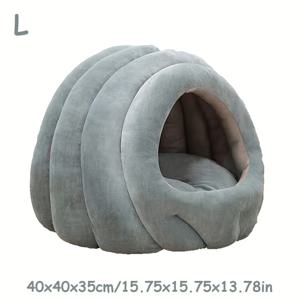 TEMU 겨울용 따뜻한 고양이 & 강아지 침대 - 두꺼운 코티지 스타일 펫 네스트, 부드러운 돔 뚜껑, 작은/중형 반려동물(고양이/강아지)을 위한 아늑한 타원형 침구, 조립 불필요, 추운 날씨를 위한 집 같은 쉼터