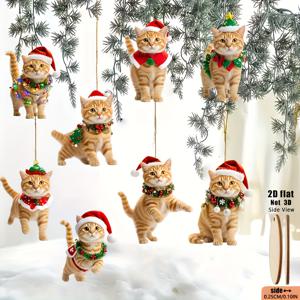 TEMU 2D 평면, 8개입 고양이 모양 크리스마스 장식 - 나무, 집, 교실에 적합한 2D 평면 매달기 장식 - 크리스마스, 부활절, 하누카를 위한 우아한 다기능 휴일 장식 - 둥근 모서리, 매달기 (접착제/고무줄 필요 없음), 2D 평면