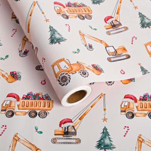 TEMU 1롤 건설 차량 크리스마스 포장지 - 덤프 트럭, 굴착기, 크레인, 불도저, 산타 모자 및 건설 현장 장식이 포함된 크리스마스 선물 포장지 - 대형 롤 파티 용품 (28.5 평방 피트)