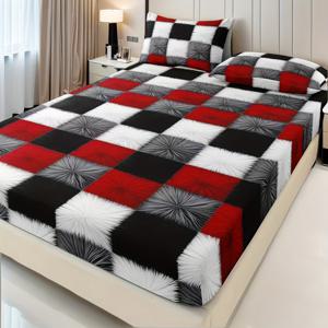 TEMU 트윈/풀/퀸 사이즈 호환 3피스 침대 시트 세트 - 모던 기하학 패턴, 베개커버 2개 포함, 사계절용 브러시드 침대 시트, 세탁기 사용 가능 (노) - 기숙사, 호텔, 가정용|베개커버|이불