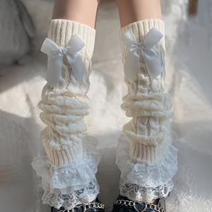 TEMU 여성용 로리타 스타일 일본 스타일 레이스 중간 길이 양말 1켤레 - 우아한 흰색 & 검은색 러플 커프스, 리본 장식, 부드러운 원단 중간 길이 레그 워머, JK, 캐주얼 & 포멀 의상, 귀여운 양말, 포멀 신발, 러플 커프스 디자인