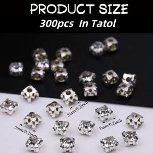 TEMU 300개 투명 라인스톤 유리 클로 라인스톤 보석 - 메탈 백 프롱 세팅, 공예, 의상, 신발, 의류, 주얼리 제작, 프로젝트, 패션, 공예 용품, 의상 장식, 내구성 좋은 장식, 공예 장식