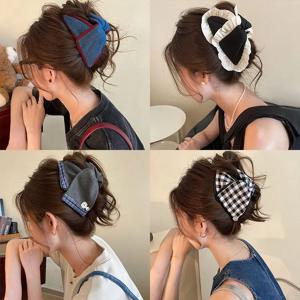 TEMU 여성용 대형 상어 머리핀 4개 세트 - 컬러 블록 디자인 (다크), 한국 스타일 점보 머리집게, 뒤머리 스타일링용 클립, 땋은 머리, 포니테일, 번 헤어스타일 - 우아한 한국 스타일 헤어 액세서리