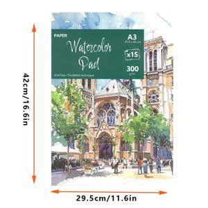 TEMU 대형 A3 수채화 아트북 - 두꺼운 스테이플 제본, 내구성 있는 커버 & 두꺼운 종이 페이지 - 그림, 드로잉, 수채화용 스케치북 - 대학생, 예술가를 위한 이상적인 선물 (생일, 크리스마스)