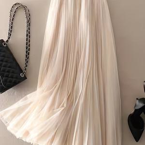 TEMU 우아한 하이웨이스트 멀티 레이어 스커트 - 스모크/페플럼 헴, 세미 시어 네트 스커트, 세탁기 사용 가능 올시즌 파티 웨딩 의상 - 솔리드 컬러 A라인 스커트