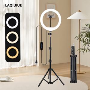 TEMU 10인치 셀카 링 라이트 세트 (삼각대 및 듀얼 폰 홀더 포함), 43인치 확장형 메탈 삼각대, 3가지 색상 모드 & 12단계 밝기 조절, USB 전원, 메이크업, 사진, 비디오 녹화, 셀카 라이트, 메이크업 조명, 모던 조명