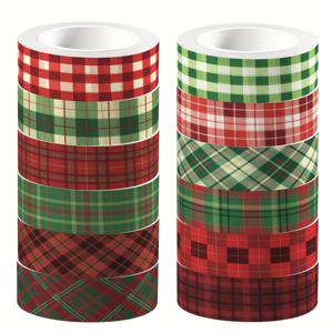 TEMU 빨간색과 녹색 체크무늬 격자 디자인의 와시 테이프 12롤 세트. 크리스마스 파티, 스크랩북, 저널링, 캘린더 프로젝트, 공예 및 선물 포장에 적합합니다.