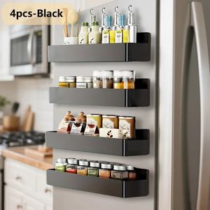 TEMU 2/4팩 대형 자석 플라스틱 보관 바구니 - 헤비듀티 블랙 냉장고 자석, 드릴/접착제 없는 설치, 공간 절약형 다기능 주방 정리함, 냉장고, 전자레인지, 세탁기용 걸이 선반 (양념 & 주방용품, 플로팅 선반)