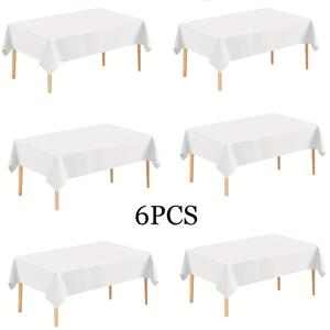 TEMU 6피스 화이트 PEVA 테이블보 - 6~8피트 테이블용, 주름 방지 헤비듀티 플라스틱 파티 테이블보, 실내/야외 웨딩, 생일, 테이블 (54
