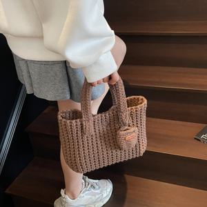 TEMU 여성용 핸드메이드 니트 토트백 & 미니 - 조절 가능한 스트랩 & IC 잠금장치, /한국 스타일, 프린지 디테일, 일상 사용에 적합 - 여성 선물용|가방|토트백|보부상가방