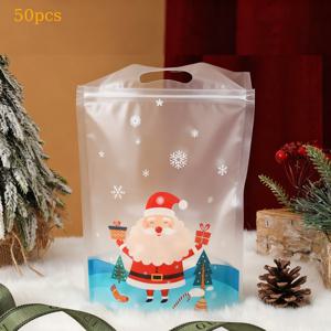 TEMU 50개입 투명 눈꽃 핸들 포장백 - 쿠키, 사탕, 파티 선물용 플라스틱 눈꽃 포장 - 투명한 간식 포장, 크리스마스, 부활절, 결혼식 및 이벤트용 파티 용품