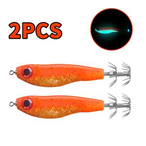 TEMU 전문 낚시 미끼 2개, 형광 소프트 베이트 (더블 우산 후크 포함), 매우 현실적이고 걸림 방지 기능, 물고기 유인에 효과적, 문어, 문어, 문어 및 기타 척수류를 위한 야간 낚시에 적합