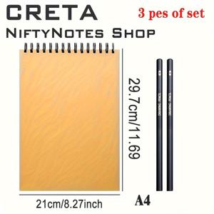 TEMU 크레타 3종 세트: 고품질 스케치북 + 2B 스케치 연필, 차콜 연필, 수채화 종이, 스파이럴 스케치 패드 포함, 1 x 30페이지 무산소 아트 스케치북, 드로잉 및 필기 용지