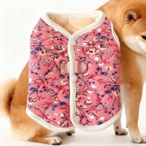 TEMU 1개 애완동물 겨울 따뜻한 조끼, 미끄럼 방지 링 포함 - 귀여운 플로럴 강아지 & 코트, 소형/중형 품종용 부드러운 니트 애완견 재킷 (포메라니안, 치와와, 시바견, 요크셔 테리어)