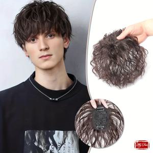 TEMU 남성용 숏 웨이브 헤어피스 - 볼륨감 & 회색 커버, 통기성 좋은 투명 무지 헤어 익스텐션, 접착제/바느질 불필요, 이벤트 헤어피스, 무지 헤어피스, 빠른 헤어스타일, 스타일리시 헤어피스, 내구성 좋은 헤어피스, 볼륨 헤어피스